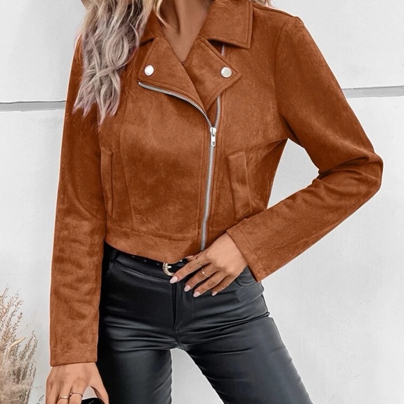 Luxe Hot Pink Zipper Vegan Suede Moto Biker Jacket - Picture 8 of 11